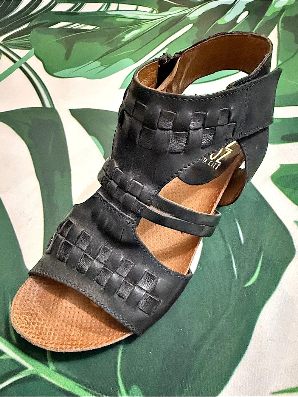 Miz Mooz Carla Woven Leather Wedge Sandals Black